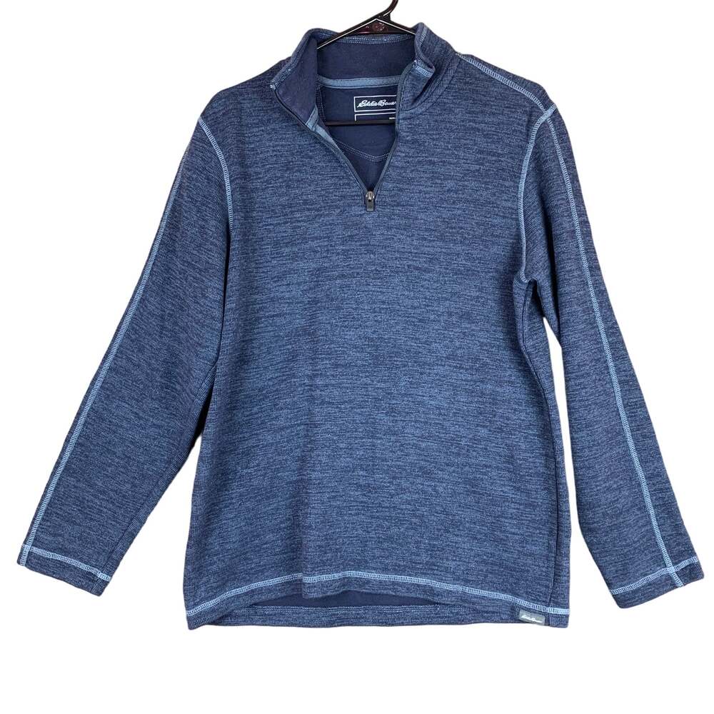 Eddie Bauer Men Sweatshirt Blue 1/4 Zip Pullover Cotton Blend Heathered Fleece M
